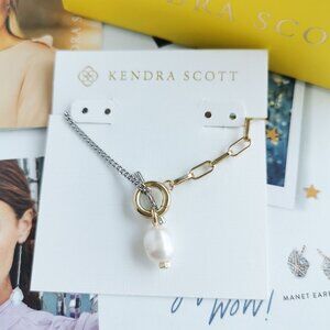 Kendra Scott Leighton Convertible White Pearl Chain Necklace Mixed Metal